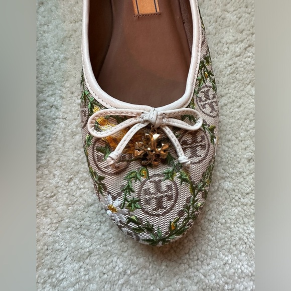 Tory Burch T Charm Embroided Canvas T Logo Ballet Flats - Picture 2 of 15